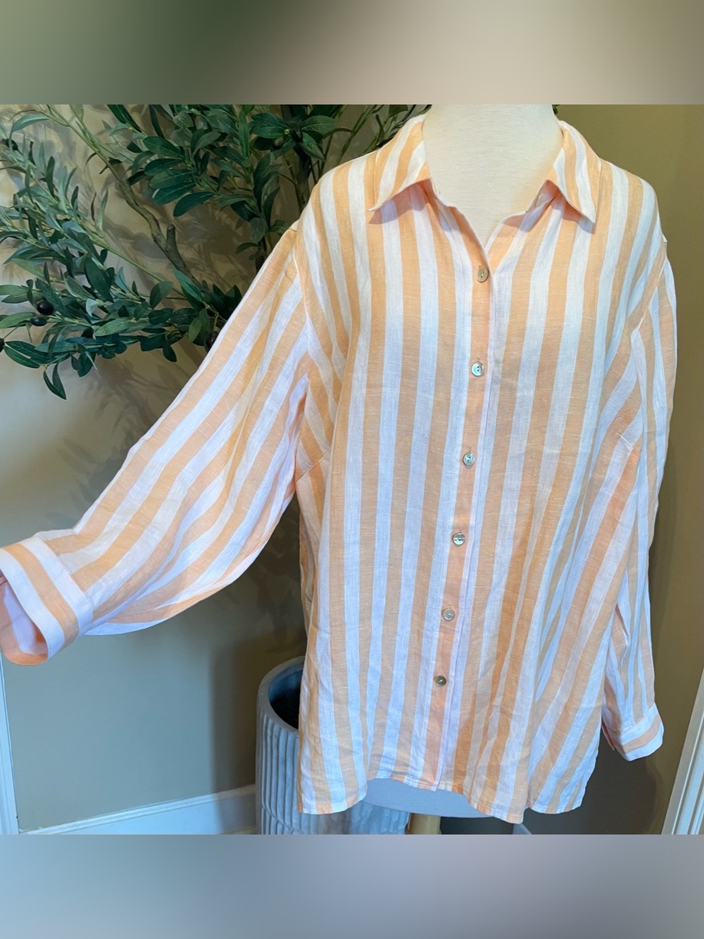 J. Jill Peach & White Vertical Stripe Button-Down Shirt